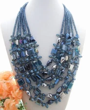 19.5" Multi Shape Blue Crystal Necklace free shipping Multi Strands Necklace