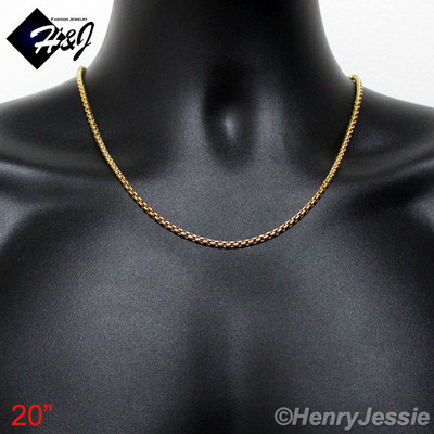 20"Men's Women's Stainless Steel 2mm Gold Plated Smooth Box Link Chain ...