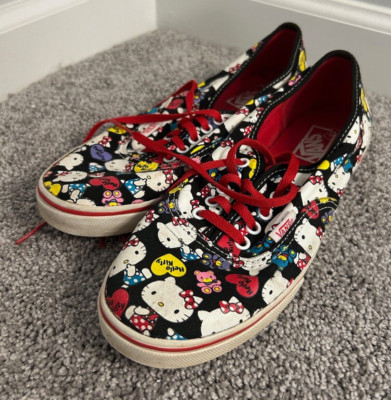 Vans x Hello Kitty Skate Shoes Womens Size 7.5 Black Canvas Lace Up Low Top