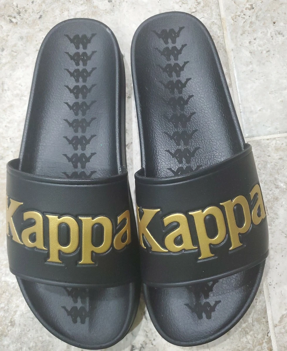 Black and outlet gold kappa slides