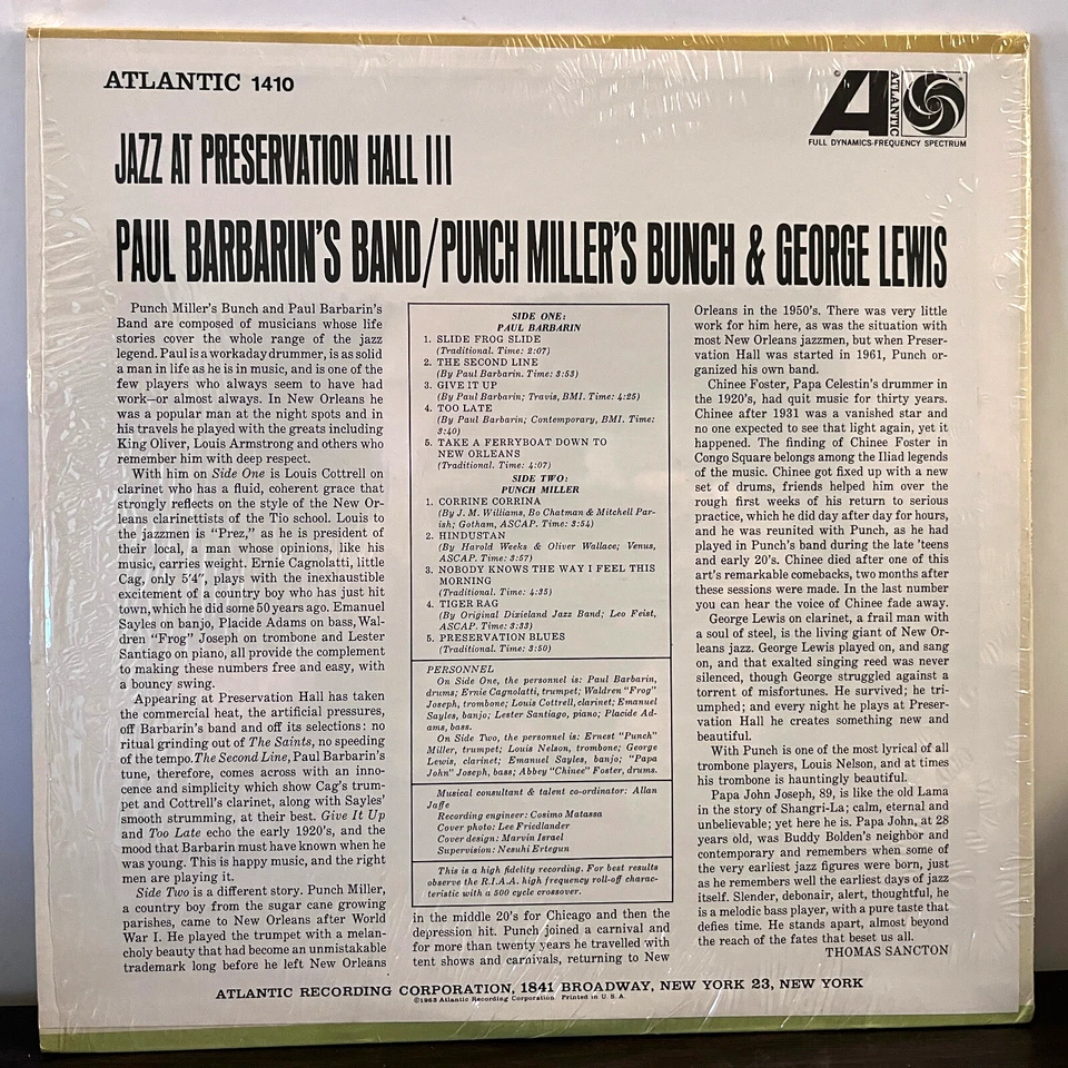 Jazz At Preservation Hall - Barbarin & Punch Miller - 12" Vinyl Record LP - VG+ - Image 2 of 3