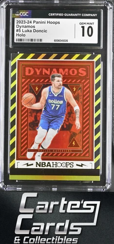 Luka Doncic 2023-24 Panini NBA Hoops #5 Dynamos Holo Dallas Mavericks CGC 10