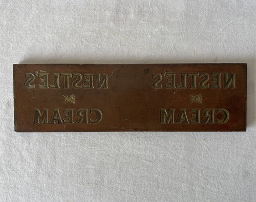 Vintage 21.5x6.5cm Solid Metal Copper Letterpress Printing Block NESTLE CREAM - Bild 2 von 7