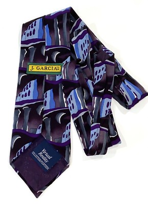 J. Garcia Silk Tie Blue/Purple/Black Abstract, Virtual Reality Collection 14 USA