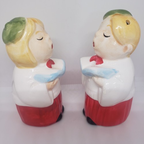 Vintage Chor singend Junge & Mädchen Weihnachten Salz & Pfefferstreuer handbemalt - Bild 13 von 17