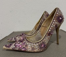 Gianmarco Lorenzi RARE Jewel Encrusted Sequin Appliqu  Gold Heels Size 36