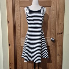 Express Medium Black White Striped Fit & Flare Dress Sleeveless Skater Y2K