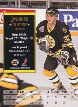 1993-94 Donruss #21 Don Sweeney - Image 2 of 2