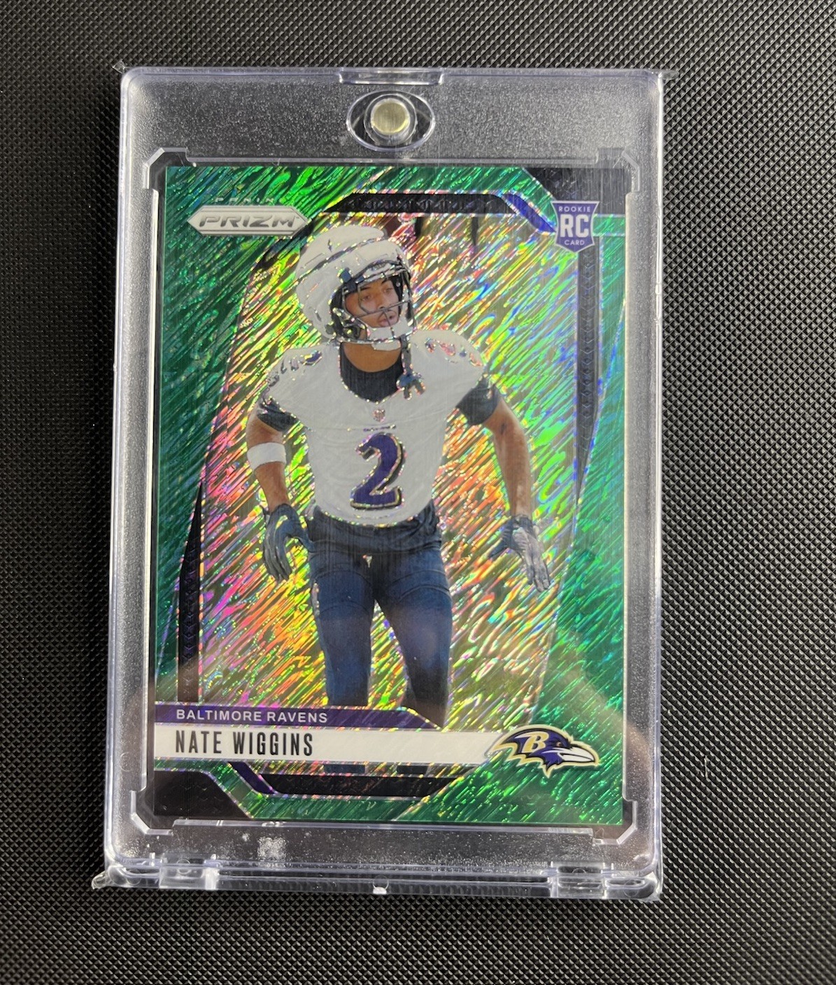 2024 Panini Green Shimmer Prizm 1/5 #380 Nate Wiggins Ravens RC Rookie SSP