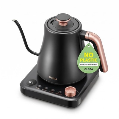 OLEGA Schwanenhals-Wasserkocher: 1200 W Wasserkocher 0,8 Liter, schwarz 