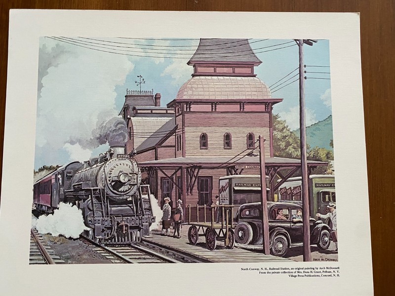 Copy of Arch McDonnell painting of the North Conway New Hampshire train station.