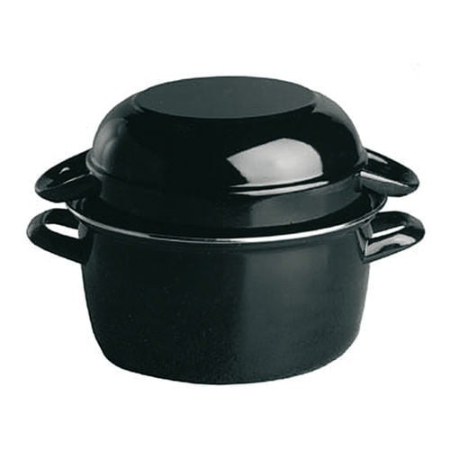 1 x Black Enamelled Mussel Pot with Lid 20x13cm 3 Litre Seafood Cooking Serving - Picture 2 of 2