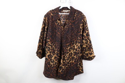 Vintage 90s Streetwear Womens 30 Leopard Cheetah Print Collared Button Shirt