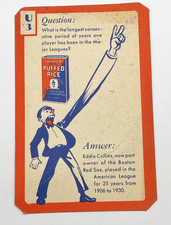 1934 Quaker Oats Ask Me Baseball Trivia Card #U3 Eddie Collins