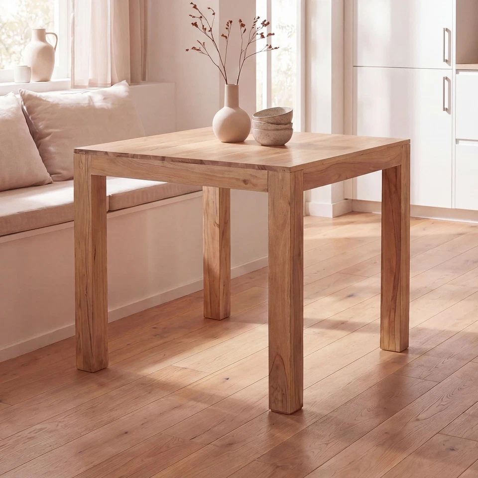 FineBuy Table de salle à manger 80x76x80cm Bois Massif Table de Cuisine Acacia - Photo 1/4