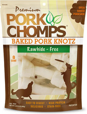 Baked Pork Skin Dog Chews, 7 Inch Knots, 8 Count, 1 Pack - Long-Lasting Treats f