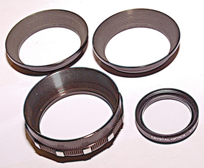 Crystal Optics V-30 UV Filter for Video Camcorder and 3 Small Metal Lens Hoods