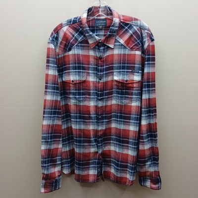 Lucky Brand Plaid Flannel Saturday Stretch Snap Up Shirt Multicolor Size XL