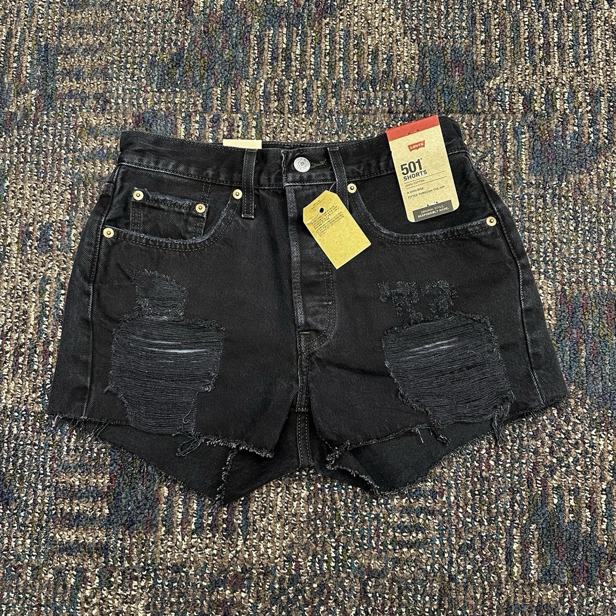 Levis 501 XX Denim Shorts Womens 26 Black Distressed Cut Off High