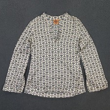 Tory Burch Tunic Blouse Womens 6 White Floral Print Beaded Sequin Boho Cotton