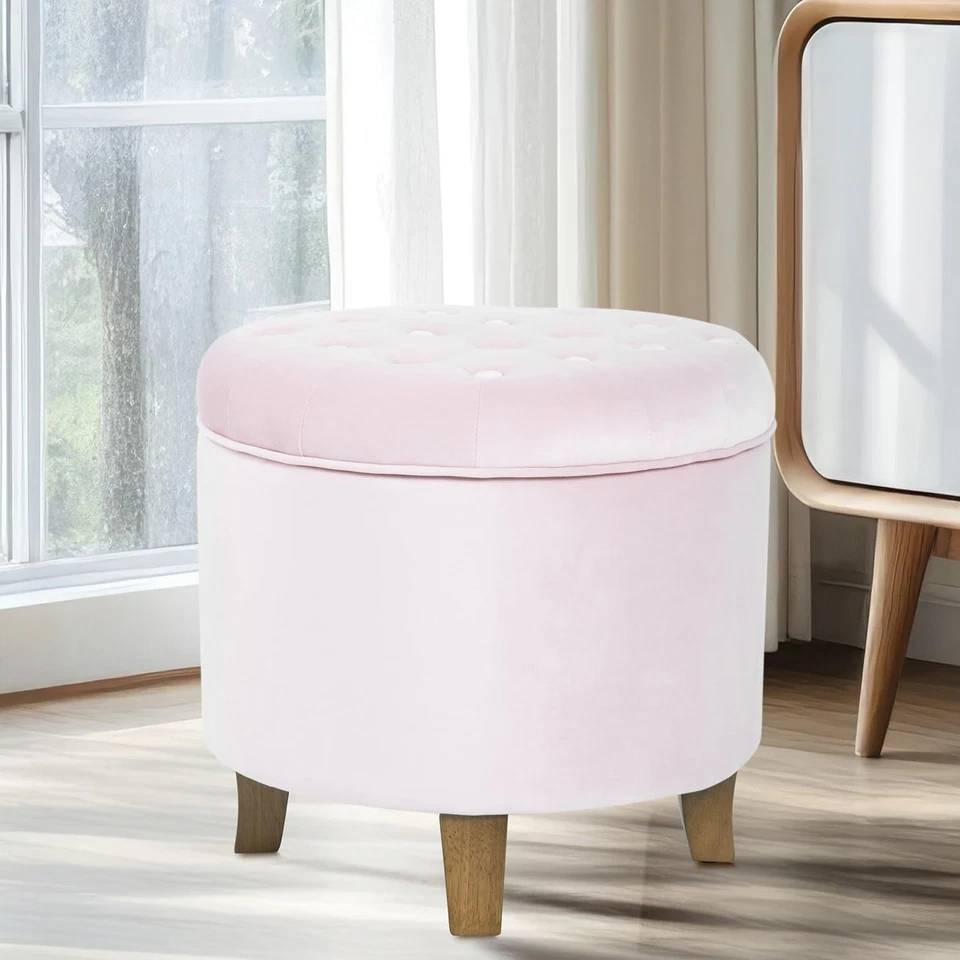 Small Round Ottoman for Living Room, Pink Blush - Image 4 of 4