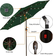 9 ft Solar Umbrella 32 LED Lighted Outdoor Patio Umbrella Table Market Umbrella