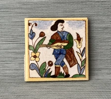 Antique AETCO American Faience European Style Art Tile, Mandolin Player