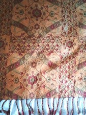 Marks & Spencer brown orange floral tapestry tassels cloth throw 55" x 70". Exc