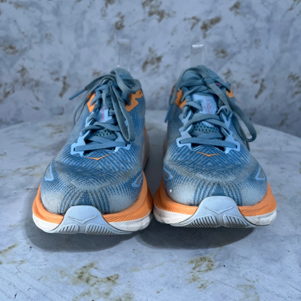 Hoka One One Clifton 9 Womens Sz 8.5 Running Shoes Blue Orange Athletic Sneakers - Image 2 of 4