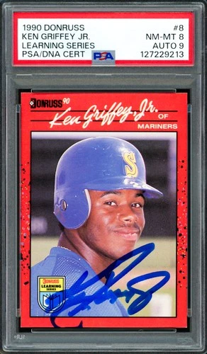 Ken Griffey Jr. Auto 1990 Donruss Learning Series Card 8 Mariners PSA 8 Sig 9