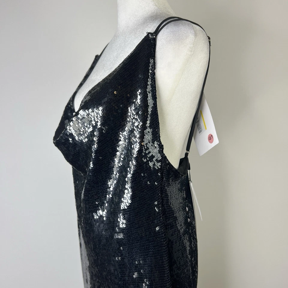 MARCIANO NWT Black Sequin Sexy Glam Luxe Semi Formal Party Maxi Slip Dress US 10 - Image 3 of 4