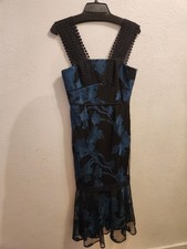 Tahari Arthur S. Levine Dress Womens 2 Black Blue Embroidered Floral Ruffle Hem