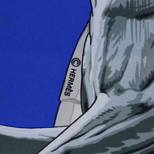 HERMES Scarf/Carre 90/Silk 100/La Fontaine De Bartoldi/Blue/Creamy - Picture 4 of 8