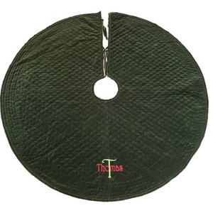 Pottery Barn Christmas Tree Skirt Velvet 60" Pick Stitch Quilted Large Green