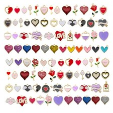 120pcs Assorted Enamel Bracelet Heart Rose Flower Charms SN813-Heart Charms