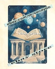 Celestial Planets Ancient Library tin sign space planets book art posters