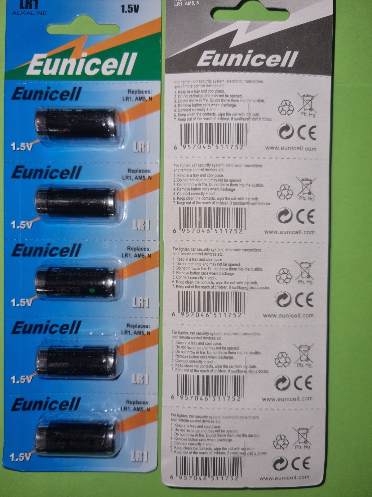 LR1     1.5v      Alkaline  batteries by Eunicell  battery x5 (free postage)