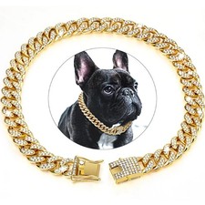 Pet Dog Cat Metal Gold Chain Diamond Cuban Collar Link Luxury Necklace Bling USA