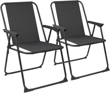 Folding Beach Deck camping chairs  Black  Pack of 2 - Metal Outdoor and garden