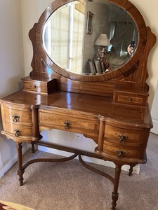 Antique/Vintage Vanity Dresser W/Mirror And Bench Gorgeous