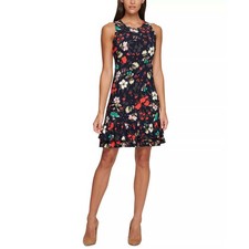 Tommy Hilfiger Navy Floral Sleeveless Shift Dress Womens 6 Stretch Knee Length