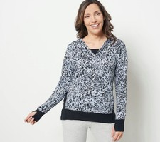 Cuddl Duds Lightweight Comfort Hoodie w/ Rib Trim Size S Grey Animal A470041