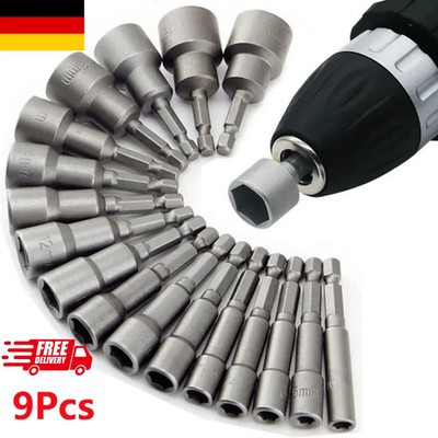 9Pcs Hex Nut Driver Socket Set 5-13mm Screwdriver Bit Tool Kit Wrench Set