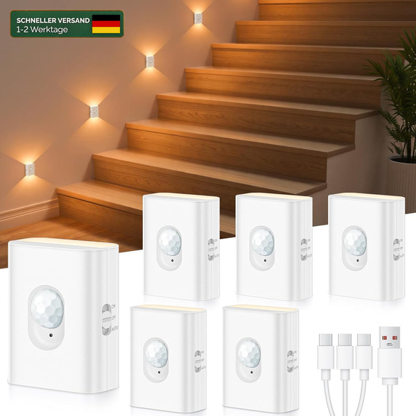 Treppenlicht Mit Bewegungsmelder Aufladbar LED Nachtlicht 6 StüCk-image
