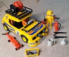 Vtg Playmobil Rallye Team Yellow Racing Car Driver Plus One And Accessories