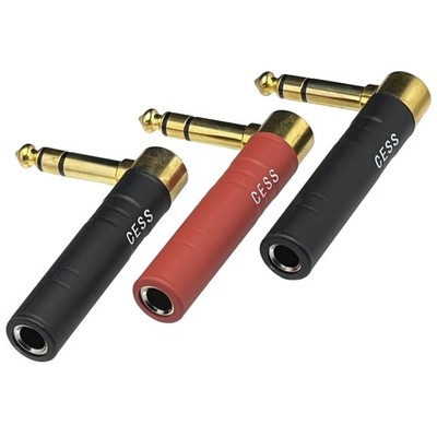 CESS-237 6.35mm 1/4-inch TRS Stereo Female to Male Right-Angle Adapter Gold-P...