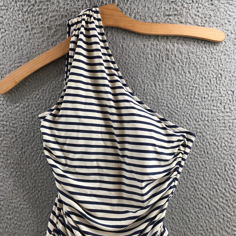 J Crew One Piece Swimsuit Womens 8 Blue White Stripe One Shoulder Ruched Casual - Image 2 of 4
