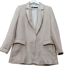 Zara Blazer Womens XS Champagne Beige Excellent Shimmer Textured Single Button
