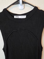 Zara Black Ribbed Crewneck Sleeveless Dress Small