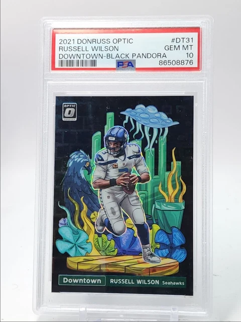 RUSSELL WILSON 2021-22 DONRUSS OPTIC DOWNTOWN BLACK PANDORA SSP /25 PSA 10 Q4616